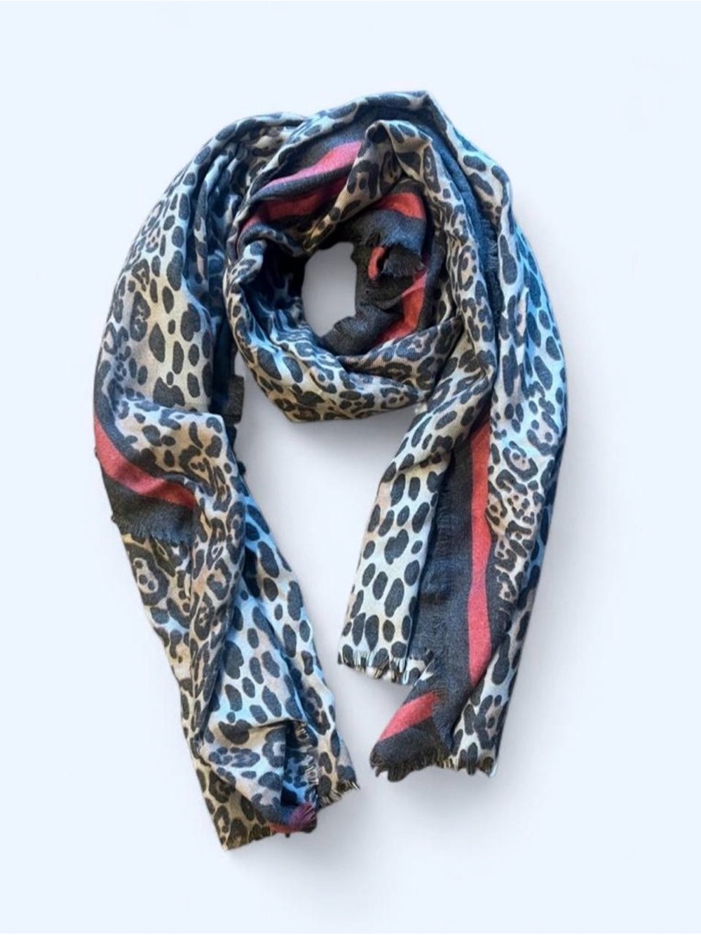 Express Leopard Print Scarf with Coral and Navy Accents